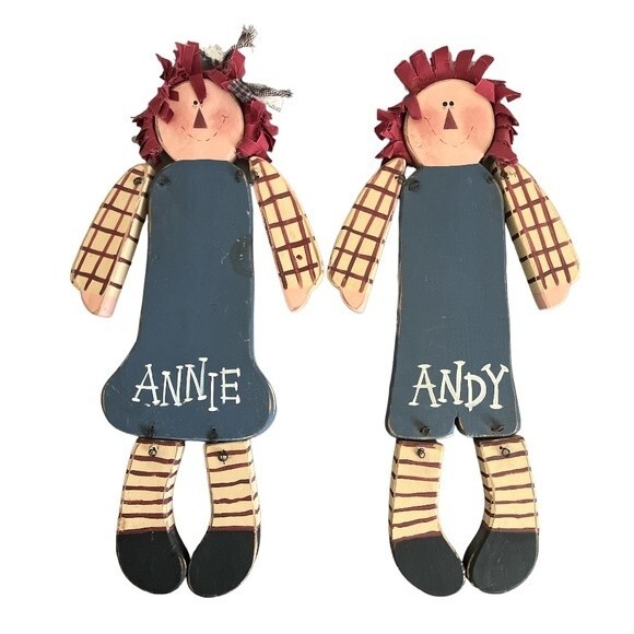 Vintage Raggedy Ann Andy Hand Painted Wooden Board Wall Plaques Pair‎ 19” x 7.5” - Picture 3 of 8